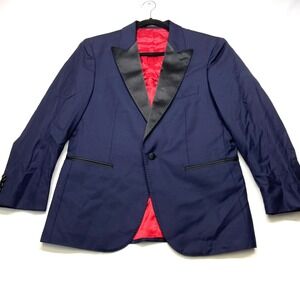 J.Hilburn Vitale Barberis Canonico Blazer Jacket Men's 42 Blue Lined Peak Lapel